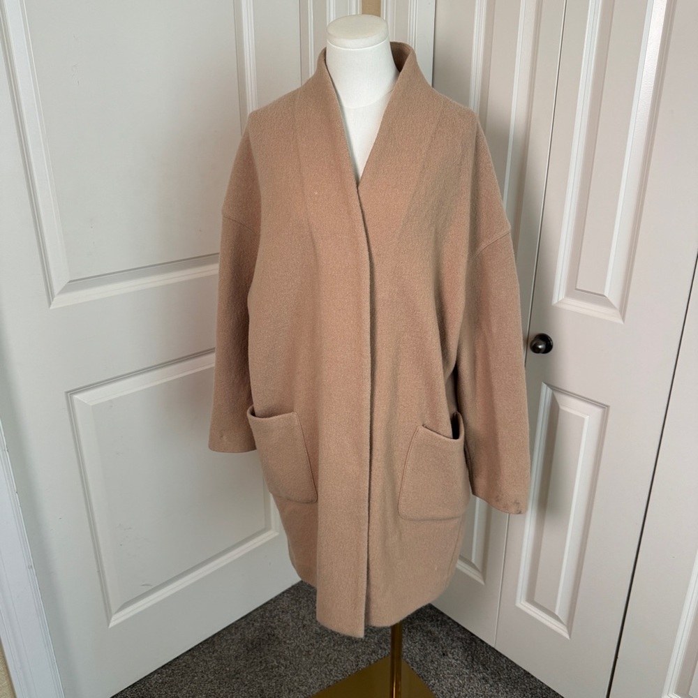 Aritzia Babaton Tamarak Merino Wool Open Front Coat Camel Long Jacket